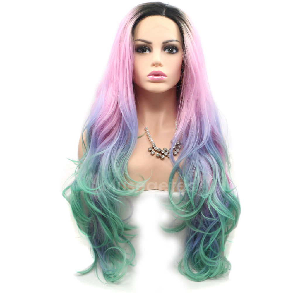 long hair rainbow wig