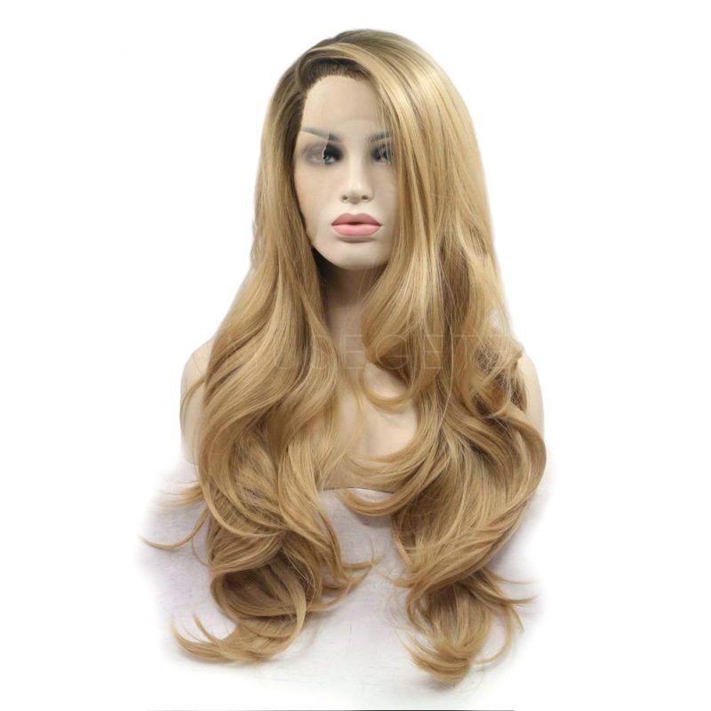 Ombre Blonde Wavy Side Part Synthetic Lace Front Wigs Hs6069